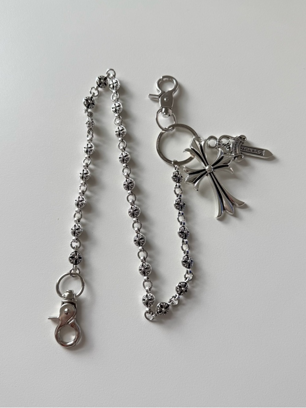 CH style chrome Link Chain with Cross Gothic Charm Key Chain 55cm